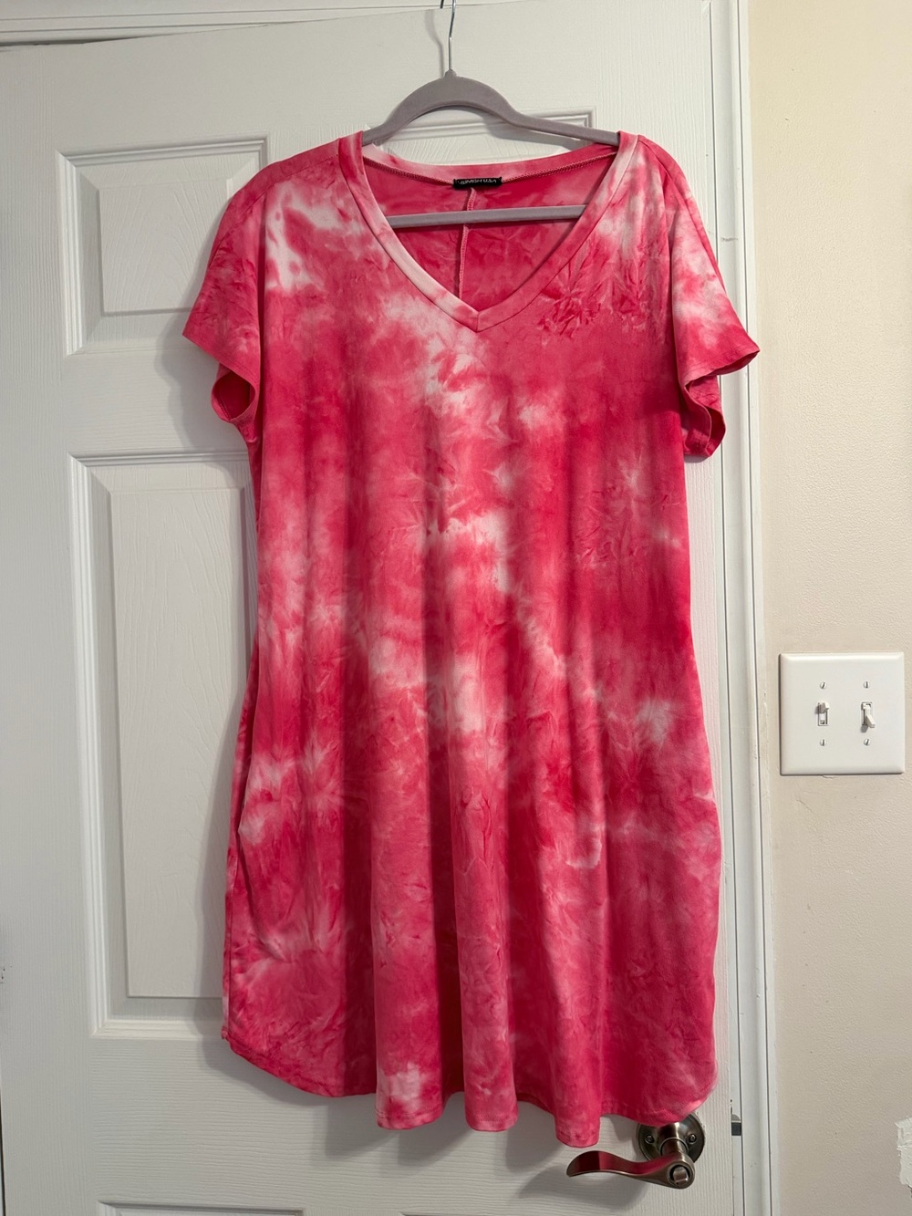 HEIMISH USA Pink Tie-Dye V-Neck Tunic